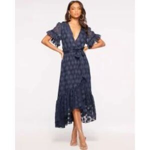 Ramy Brook Asya Dress Size Small Navy Wrap Style Wedding Guest Semi formal Blue